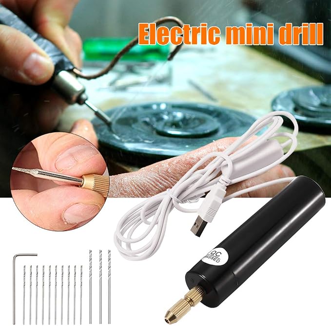 Micro Handheld Drill Bits, 0.7-1.2mm Mini Electric Resin Drill Set for Casting Resin DIY Molds Keychain Jewelry Craft Making(COLOR:black)