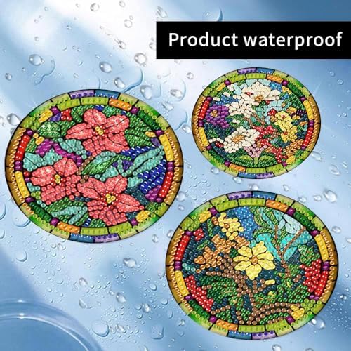 8 Pcs Diamond Art Coasters Kit for Adult with Holder, Diamond Coaster 4x4in