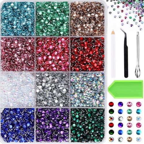 9000Pcs Resin Jelly Rhinestones for Bedazzling 12 Colors 3mm AB Flatback Gems for Diamond Art, Bedazzler Kit with Tools Perfect for Nail Art Crafting Clothing Shoes
