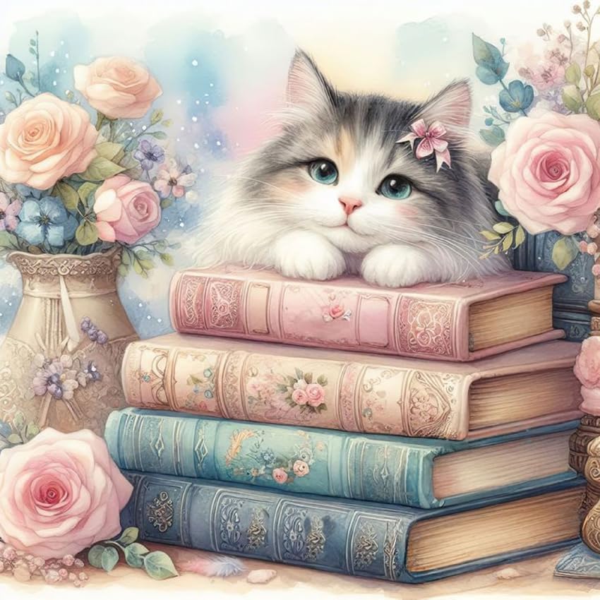Diamond Art Kits for Adults,Cat Book Diamond Painting Kits for Beginner