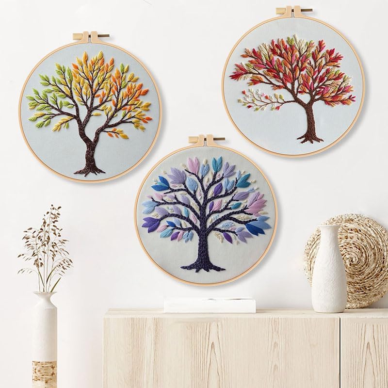 Haootadiy Beginner Embroidery Kit for Adults, Easy Cross Stitch Kit for Beginners and Adults, Full Embroidery Hoop Kit with Needles and Thread Included (Pattern 13)