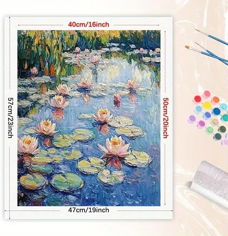 TAOPAOLAB Water Lily Garden Paint by Numbers Kit for Adults - DIY Monet-Inspired Water Lilies Painting on Canvas 16x20 Inches, Acrylic Paint Set, Suitable for Beginners, for Home Decoration/Gifts