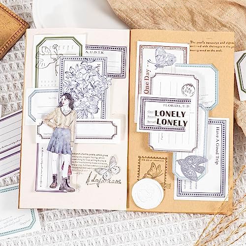 Alideco 400pcs Scrapbook Paper Vintage Minimalist Border Scrapbooking Paper for Journaling Supplies, Decorative Craft Paper for Junk Journals (biankuangxiaorizi)