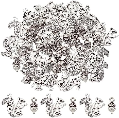 SUNNYCLUE 1 Box 60Pcs Squirrel Charms Thanksgiving Charm Pine Cone Charms Bulk Harvest Tibet Style Alloy Fall Autumn Pendants for Jewelry Making DIY Christmas Gift Earrings Bracelet Crafts