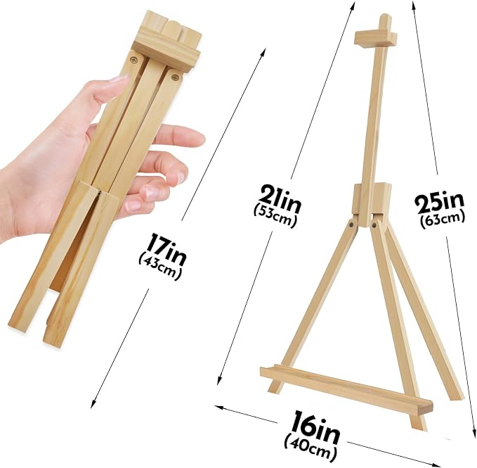 CONDA 25'' Folding Wooden Tabletop Easel for Painting, Hold Canvas up to 23 Inches, Portable A-Frame Artist Desktop Painting Stand, Photo Picture Sign Holder