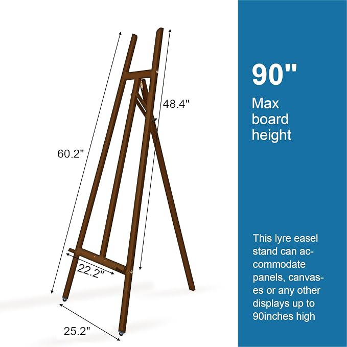 A-Frame Wooden Display Easel, Lyre Beechwood Studio Easel Stand, Brown