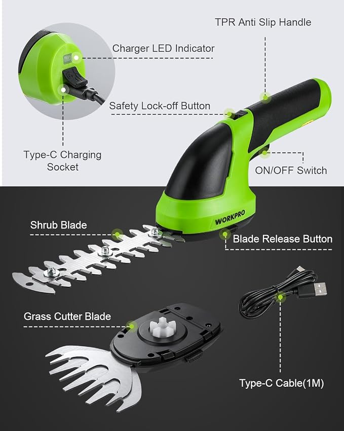 WORKPRO 7.2V Cordless Grass Shear & Shrubbery Trimmer