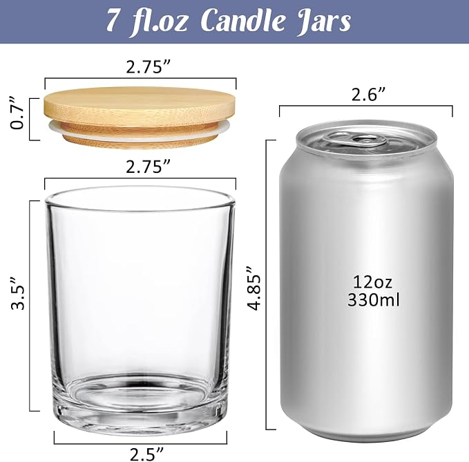 SUPMIND 30 Pack 7oz Glass Clear Candle Jars with Lids for Making Candles | Empty Candle Jars with Bamboo Airtight Lids, Bulk Candle Containers for Making Candles Business, 7 Fl.oz