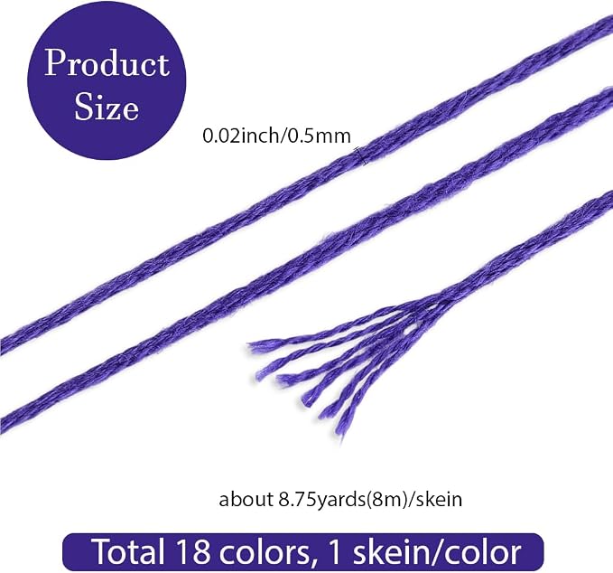 18 Skeins 6 Strands Blue Cross Stitch Thread Variegated Gradient Embroidery Floss Needlepoint Friendship Bracelet String Yarn Threads Bulk for Hand Sewing Bracelets Needlecraft Stitching DIY