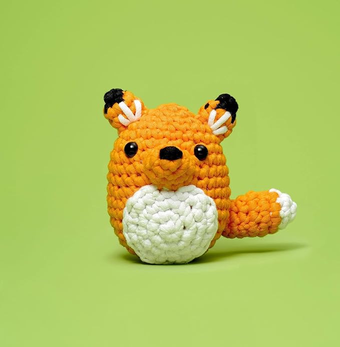 The Woobles Crochet Kit for Beginners (Felix the Fox) | As seen on Shark Tank, Kit includes: Easy Peasy Yarn, pre-started piece, hook, safety eyes, stuffing, video tutorials