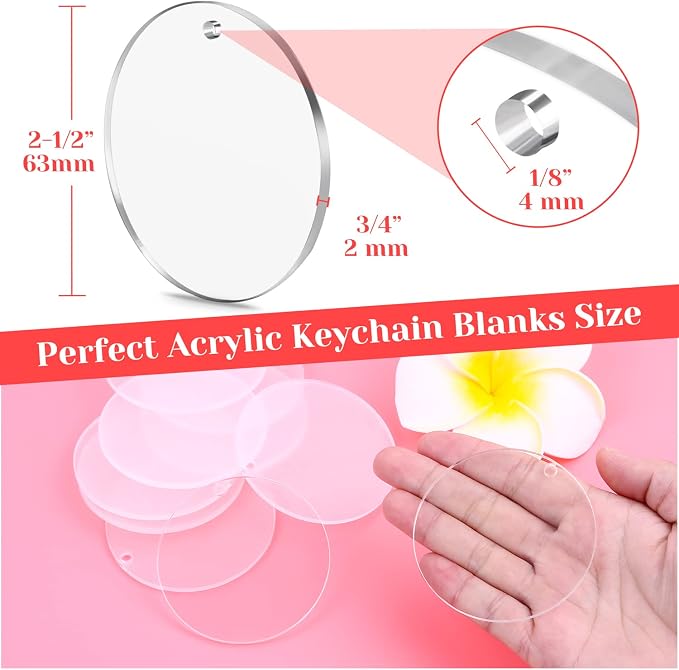Audab Acrylic Keychain Blanks - 30 Pcs, 2.5 Inch, Clear, Round with Hole for Engraving, DIY Projects, Art Crafts