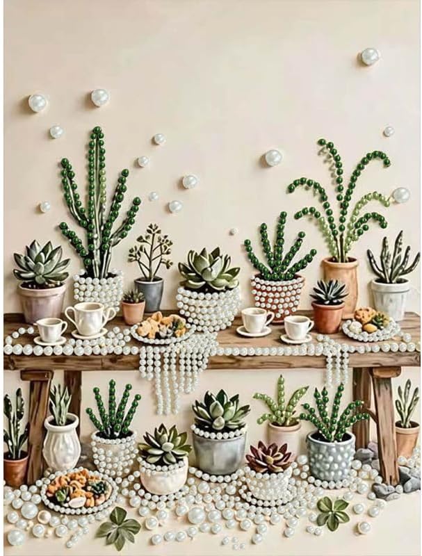 Green Potted Plants Pearl Painting Kits for Adults,diamond painting 12x16In