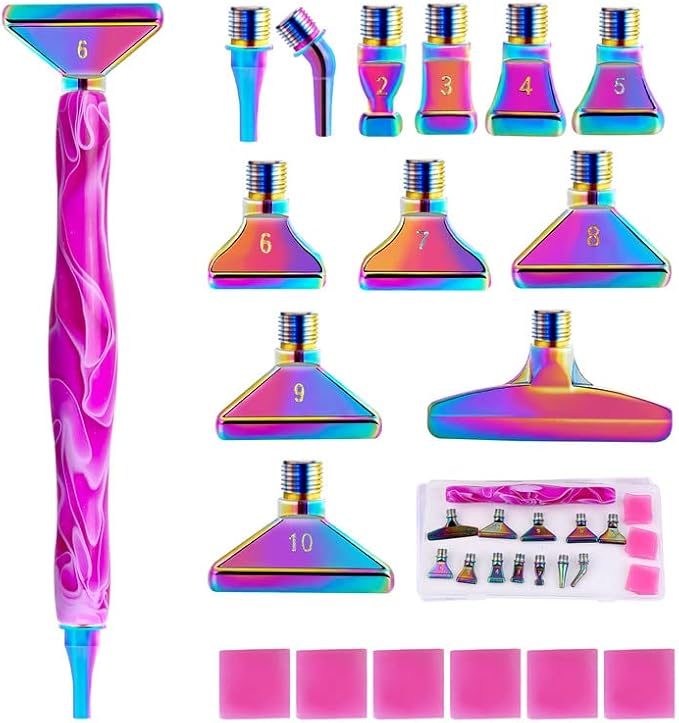 Snewvie Diamond Painting Pen Accessories Tools Set,1PCS Diamond Art Pen and 12Pcs Colorful Metal Screw Thread Multi Placer Tips,Diamond Painting Drill Pens for DIY Diamond Art
