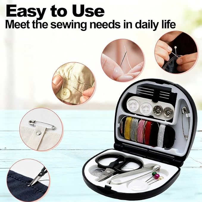 Reroon 2 Pack Mini Travel Sewing Kit for Adult & Kid | Portable Sewing Box Kit Bulk | Small Emergency Repair Set with Thread Scissors Needle for Travel, Beginner DIY Handcraft | Black