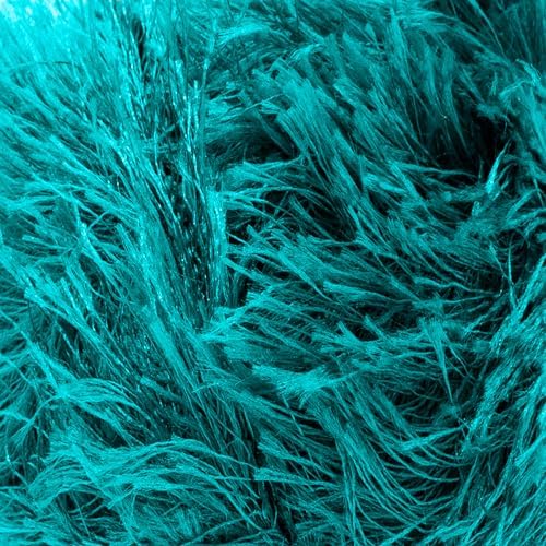 Estako Eyelash Yarn, Soft Fuzzy Faux Fur for Crochet and Knitting, Oil Blue