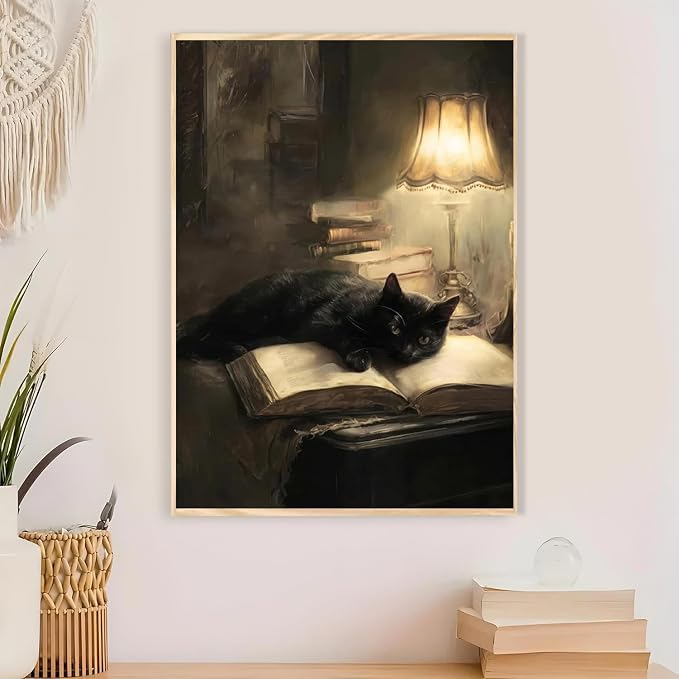 Black Cat Paint by Numbers Kit for Adults Framed Canvas, Frameworkless