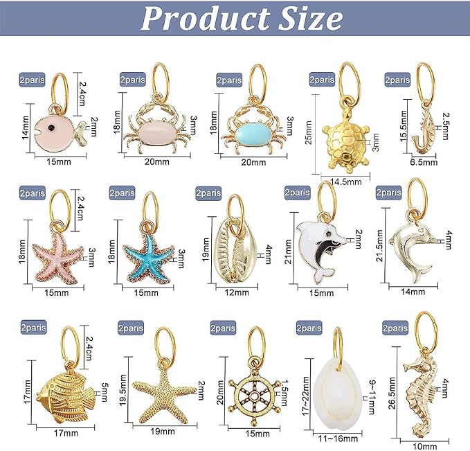 NBEADS 30 Pcs Ocean Theme Stitch Markers, Alloy Enamel Crochet Marker Charms Locking Stitch Ocean Hair Rings with Solid Ring Jewelry Pendant for Knitting Weaving Sewing Accessories Handmade Jewelry
