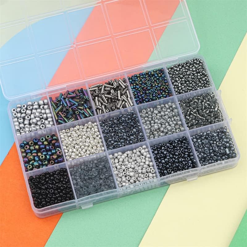 15 Grid Black Glass Seed Bugle Tube Beads Kit for Jewelry Making DIY Craft