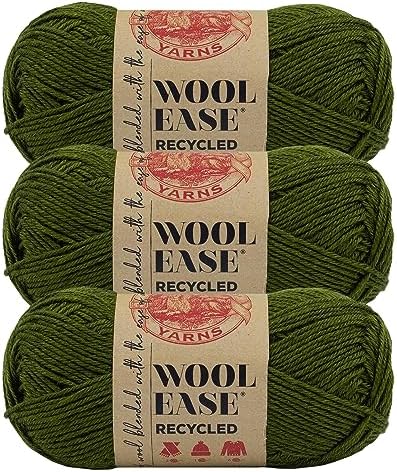 Lion Brand Yarn, Wool-Ease Recycled Crochet Yarn, Olive, Green, 3 Pack
