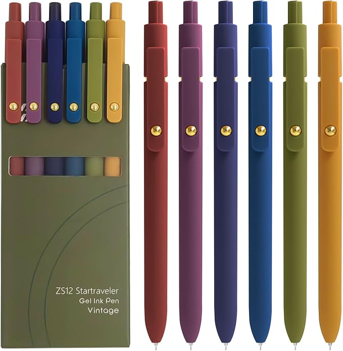 YOXMJDB Gel Pens, 6 Pcs 0.5mm Fine Point Smooth Writing Pens Cute Pen, High-End Series Black Ink Pen for Journaling Note Taking, School Office Supplies for Women Men (6 Pcs Gold Vintage)