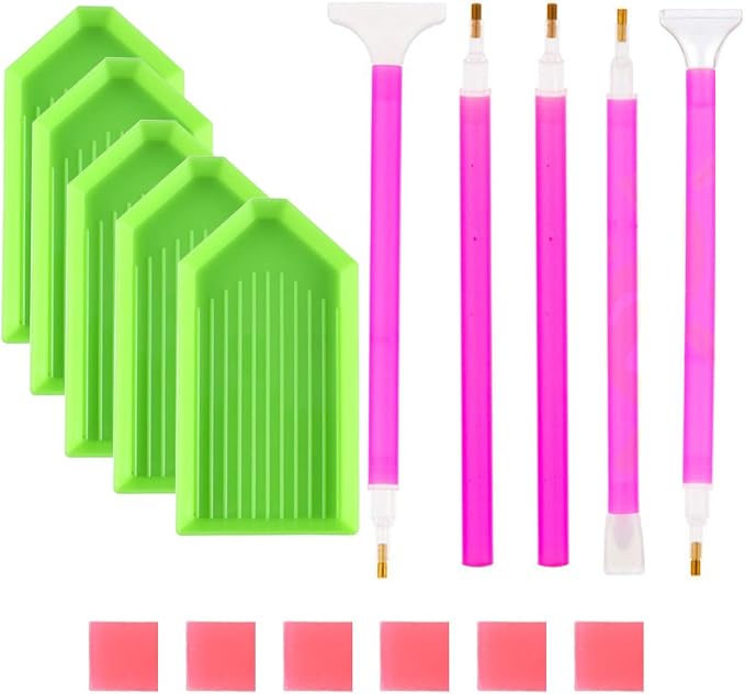 BinarySky 16 PCS Diamond Painting Tools Set | Accessories with Pen, Glue Clay, and Plastic Trays for DIY Diamond Painting