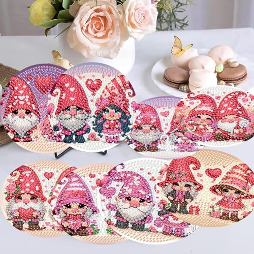 8 Pcs Valentine Diamond Art Coasters Kit for Adults with Holder 4x4in
