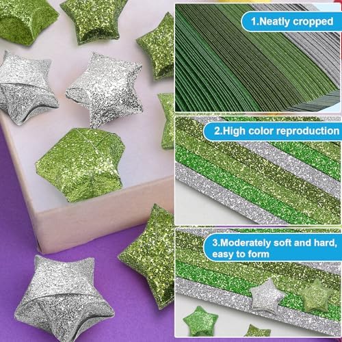FoDau770 Glitter Star Paper Strips - 360 Sheet, Green Series