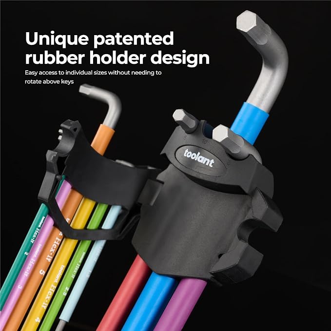 Sae Allen Wrenches Sets 13pcs, Extra Long Arm Allen Key Set with Ball End, Crafted Hex Key Set with Color Coded Sleeves, Unique Patented Holder Design for Magnetizing and Demagnetizing