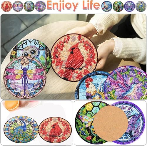 ijbnhd 8 Pack Diamond Art Coasters Kits Animals Diamond Painting Coasters