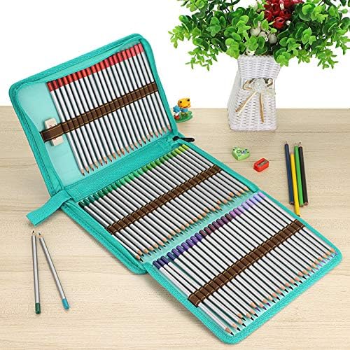BTSKY Portable Canvas Zippered Colored Pencil Case Large Capacity 72 Slot