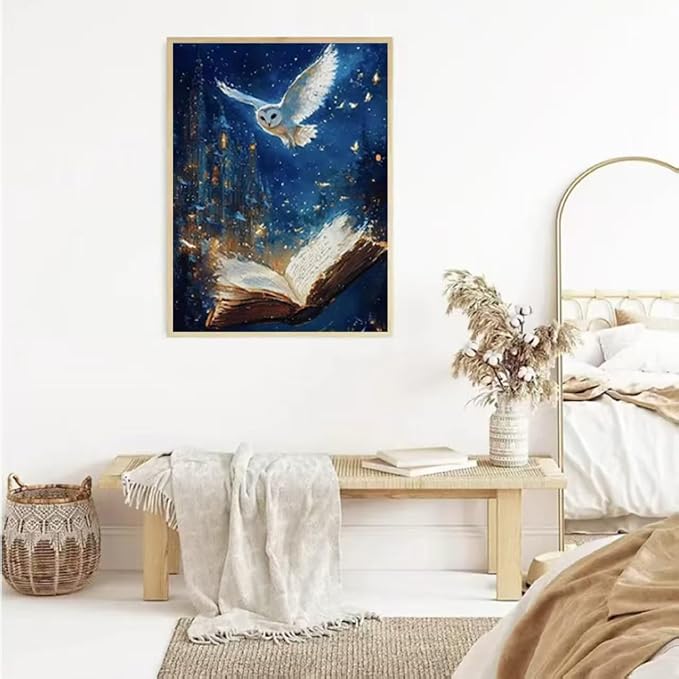 YUXUANKANG Diamond Painting Kit, Owl and Magic Book Fantasy Scene, 12x16 Inch, Resin Drills, DIY Craft Activity for Adults
