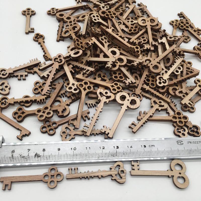 COHEALI 100 Pcs Wood Key Slices Vintage Style DIY Craft Charms for Scrapbooking Handmade Decorations Christmas Tree Ornaments