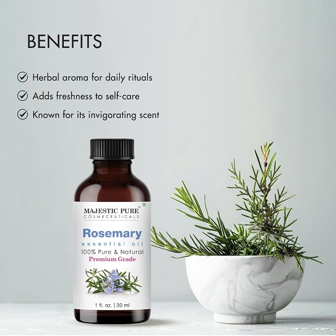 Majestic Pure Rosemary Essential Oil for Diffuser - 1 Fl Oz | 100% Pure & Natural Ideal for diffuser use, aromatherapy, massage, soap making, candle making home fragrance