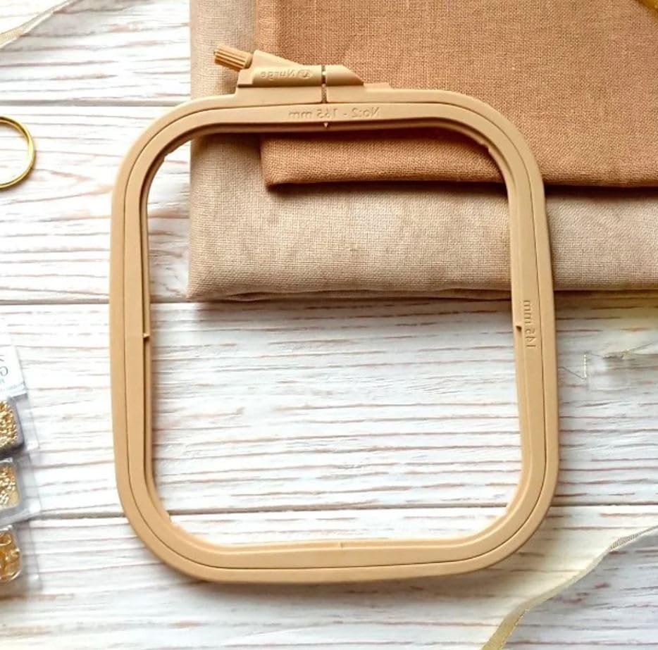 Nurge Square Embroidery Hoop - Plastic Cross Stitch Frame for Needlepoint & Embroidery - Adjustable Craft Hoop - Beige - No:2 (Small)
