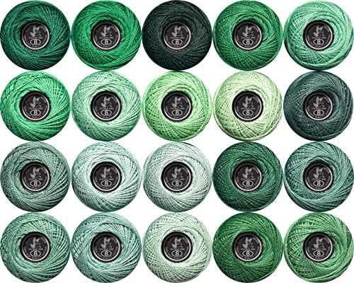 Soft 20 Colors Classic Crochet Thread 20 Pack,100% Cotton (Emerald Green-562-3818)