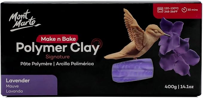 Mont Marte Make n Bake Polymer Clay Signature Lavender 400g (14.1oz) Block, Bake in Oven, Soft and Smooth, Sculpting, Craft, DIY Décor, Jewelry