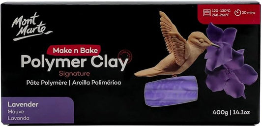 Mont Marte Make n Bake Polymer Clay Signature Lavender 400g (14.1oz) Block, Bake in Oven, Soft and Smooth, Sculpting, Craft, DIY Décor, Jewelry