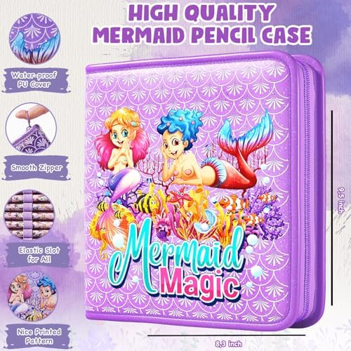 DOKKIA Fruit Scented Coloring Pens Markers Set 65 PCS Art Craft Drawing Case - Washable Kits Pencil,Gel Pen,Crayon&Coloring Book Supplies Mermaid Tail Purple