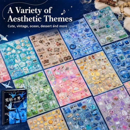 30 Sheets Japanese Aesthetic Sticker Book,Foods Seashells Starfish Patterns for Scrapbooking,Journaling,DIY Crafts Decoration