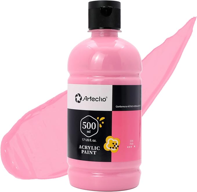 Artecho Pink Acrylic Paint 500ml / 17oz Large Bottle