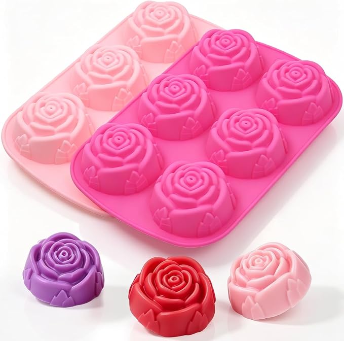 SJ Rose Silicone Mold Set, 2-Pack 6-Cavity Soap & Chocolate Molds | For Soap Making, Chocolate, Cake, Jelly & Desserts, Food Grade Silicone, Easy Release, Reusable