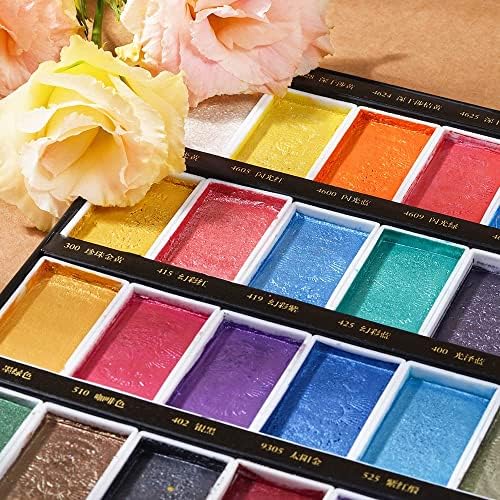 Paul Rubens Watercolor Paint Set, 36 Classical Glittery Colors Solid Paints