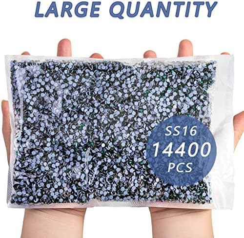 Beadsland Hotfix Rhinestones Bulk, 14400pcs Green Hot Fix Rhinestones for Crafts Clothes DIY Decoration, Emerald, SS16, 3.8-4.0mm