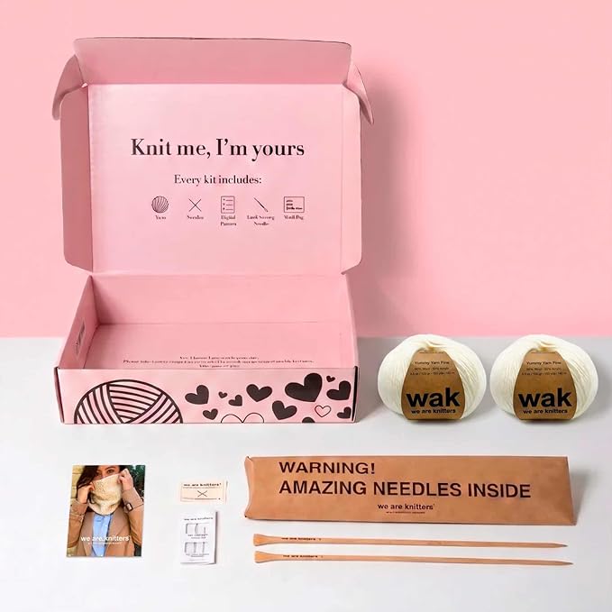 We Are Knitters Stitch Sampler Knitting Kit | Beginner-Friendly Knitting Starter Kit with Cotton Yarn | Learn Essential Stitches & Make Your First Snood