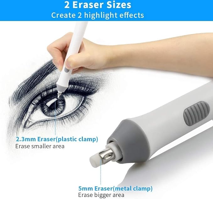 AFMAT Electric Eraser for Drawing, Battery Operated Eraser with 140 Refills, Electric Erasers Kit for Artist, Art Erasers for Painting, Sketching, Drafting, Detailer Tool for Crafting EEW001(White)