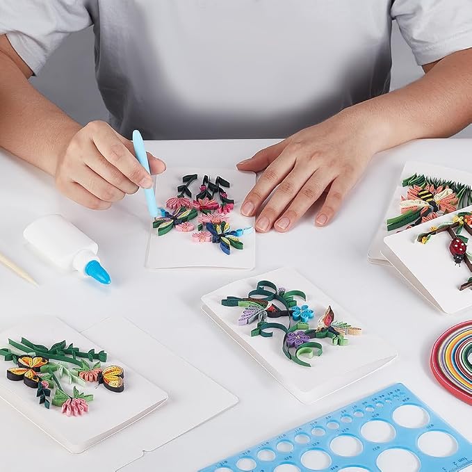 WEBEEDY 20 Sets Paper Quilling Kit for Adults Beginners,Spring Animal Flower Greeting Cards Making Kit with Instruction Tutorial,Handmade Bee Butterfly Dragonfly Quilling Card for Friends Families