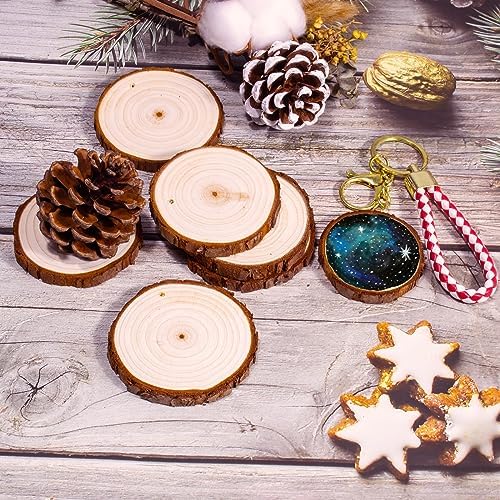 SENMUT Unfinished Wood Slices 30pcs 2.8"-3.0" Wood Circles for Crafts, Predrilled Natural Wood Rounds, Wooden Discs Perfect for DIY, Artistic Creations & Christmas Wood Ornaments for Crafts