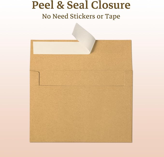 Goefun 100 Pack Brown Kraft Blank Cards and Envelopes 5x7