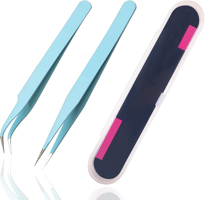 2 Pieces Sticker Tweezers, Cute Craft Tweezers for Stickers, Scrapbooking, Vinyl, Lashes, Electronics, Turquoise