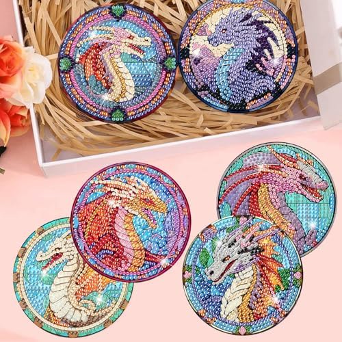 8 Pcs Diamond Art Coasters Kit for Adult with Holder, Diamond Coaster 4x4in